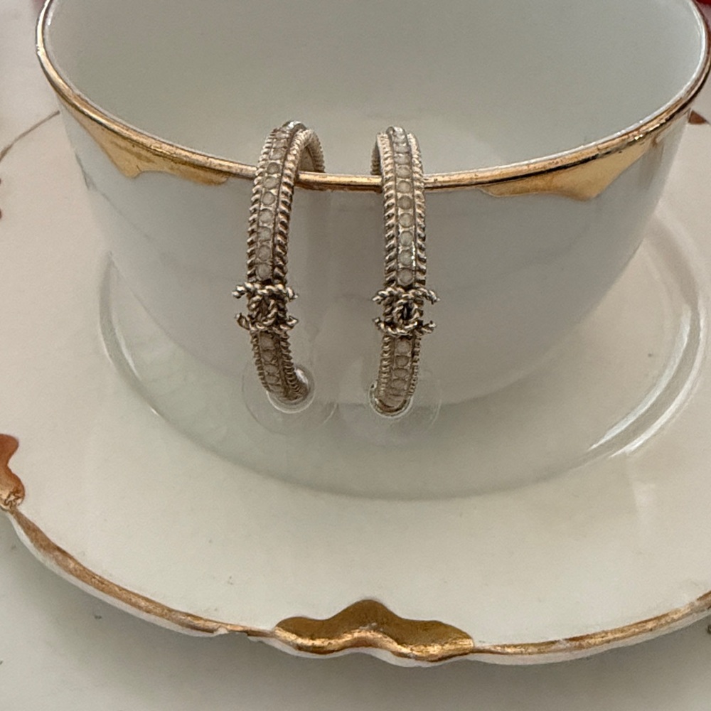 SOLD Chanel braided Gold Hoop Earrings with moonstone inlay